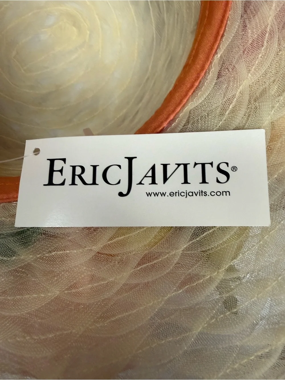 NWT Eric Javits Cream Wide-Brim Straw Hat with Pink Yellow Floral 17” - Picture 12 of 13